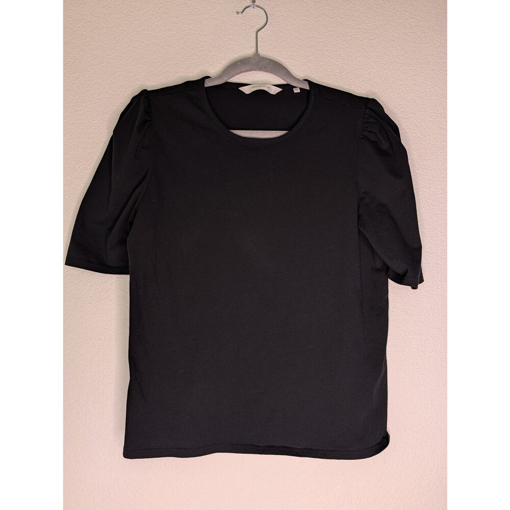 Rebecca Taylor Designer Women's Basic Black Tee L Bell Sleeves Chic Minimalist